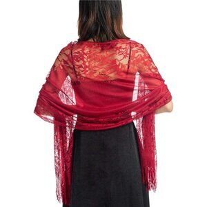 Ladiery Women's Floral Lace Scarf Shawl with Tassels, Soft Mesh Fringe Wraps